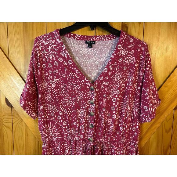 Torrid Womens Button Drawstring Front Romper Shorts Red Size 1/XL (5303) - Picture 7 of 8